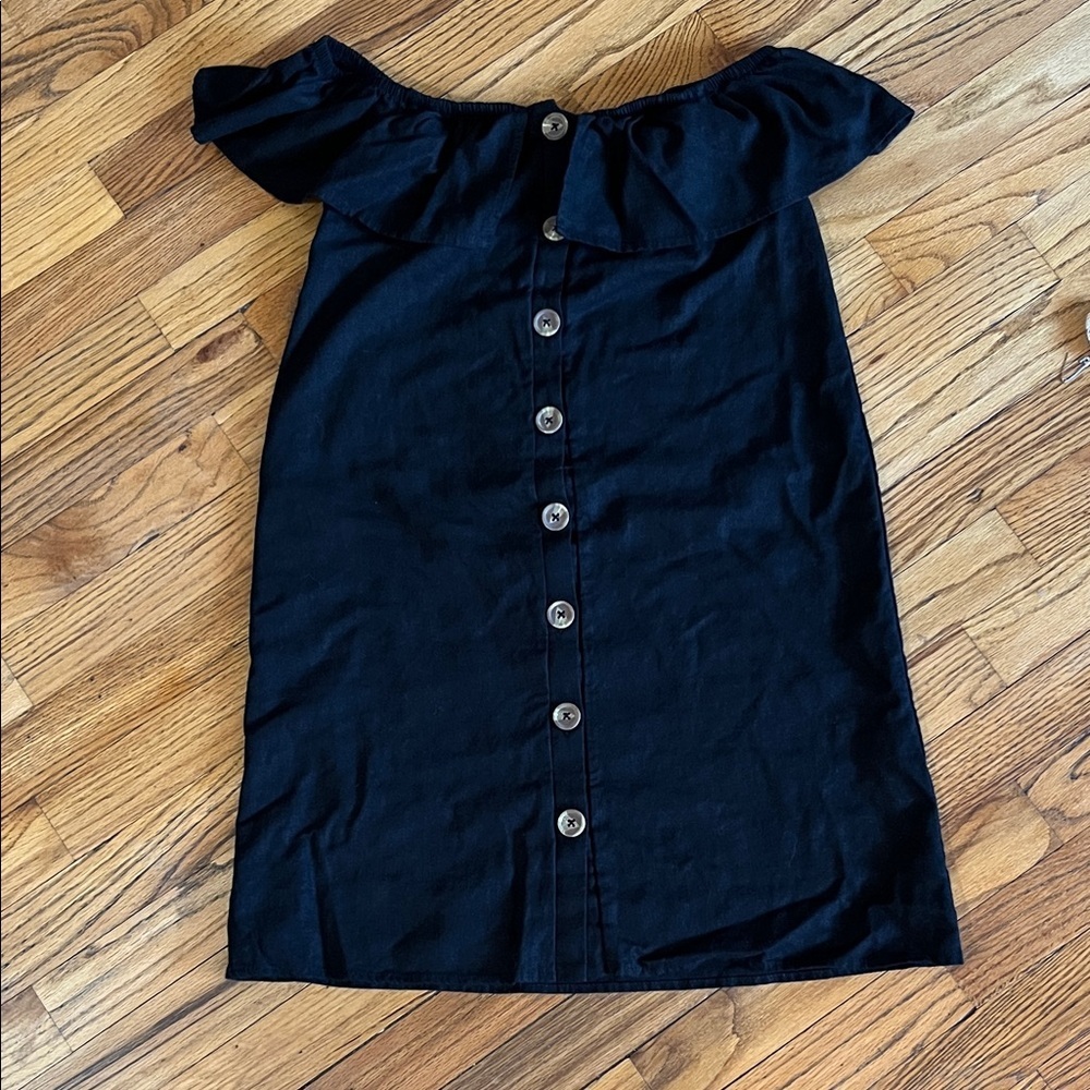Heart Hips Black Off-Shoulder Button-Front Mini Dress